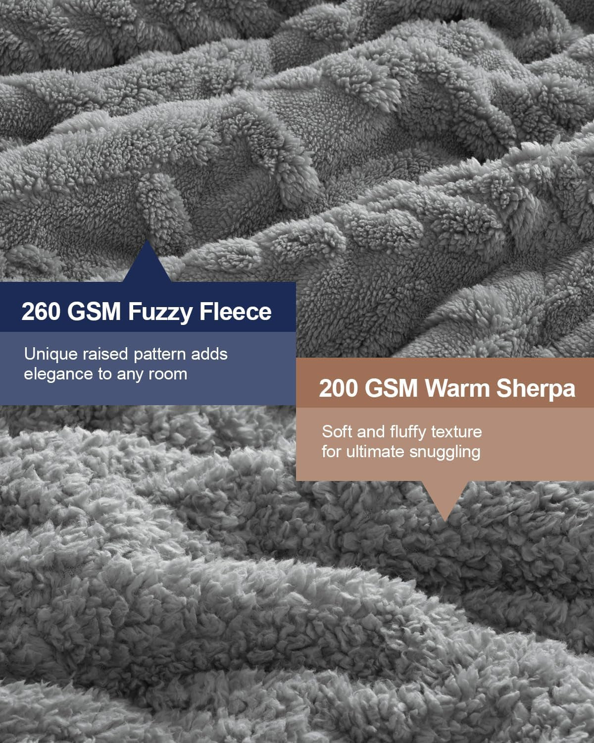Cottonblue Weighted Blanket for Adults Queen Size 6.61 Pound, Soft Fluffy Sherpa Fleece Jacquard Weighted Blankets Throw 27"X40" for Sleep Relax, Fuzzy Warm Arch Heavy Blanket for Bed Couch, Gray