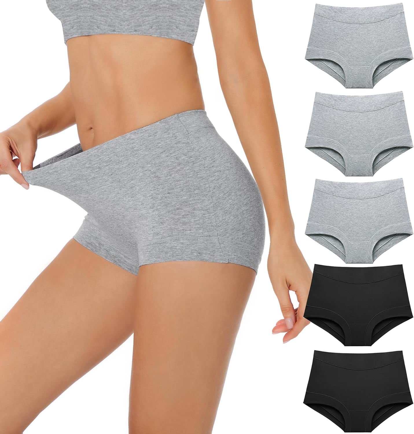 Womens Seamless Boy Shorts Underwear Soft Stretch Boxer Shorts Briefs No Show Panties 2 Packs Black Grey
